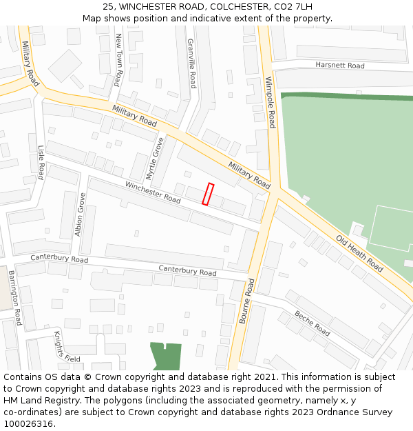25, WINCHESTER ROAD, COLCHESTER, CO2 7LH: Location map and indicative extent of plot