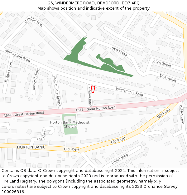 25, WINDERMERE ROAD, BRADFORD, BD7 4RQ: Location map and indicative extent of plot