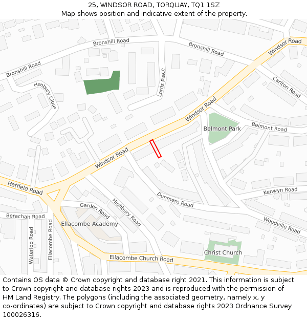 25, WINDSOR ROAD, TORQUAY, TQ1 1SZ: Location map and indicative extent of plot