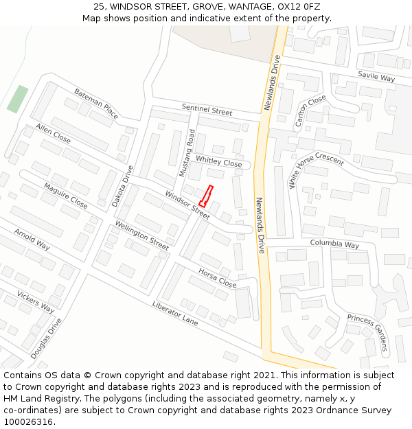 25, WINDSOR STREET, GROVE, WANTAGE, OX12 0FZ: Location map and indicative extent of plot