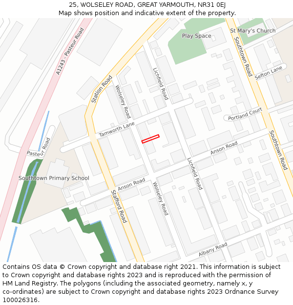 25, WOLSELEY ROAD, GREAT YARMOUTH, NR31 0EJ: Location map and indicative extent of plot