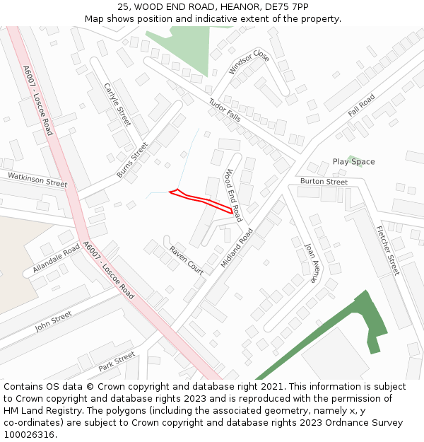 25, WOOD END ROAD, HEANOR, DE75 7PP: Location map and indicative extent of plot
