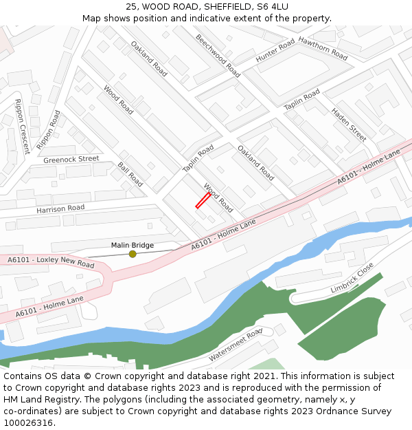 25, WOOD ROAD, SHEFFIELD, S6 4LU: Location map and indicative extent of plot