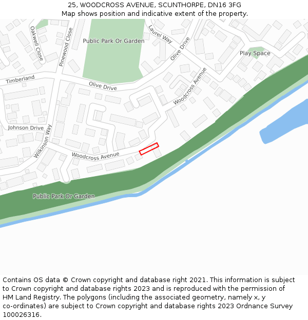 25, WOODCROSS AVENUE, SCUNTHORPE, DN16 3FG: Location map and indicative extent of plot