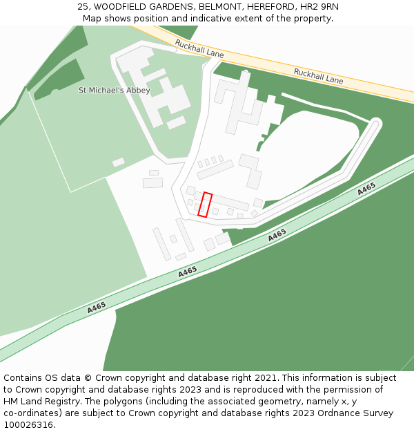 25, WOODFIELD GARDENS, BELMONT, HEREFORD, HR2 9RN: Location map and indicative extent of plot