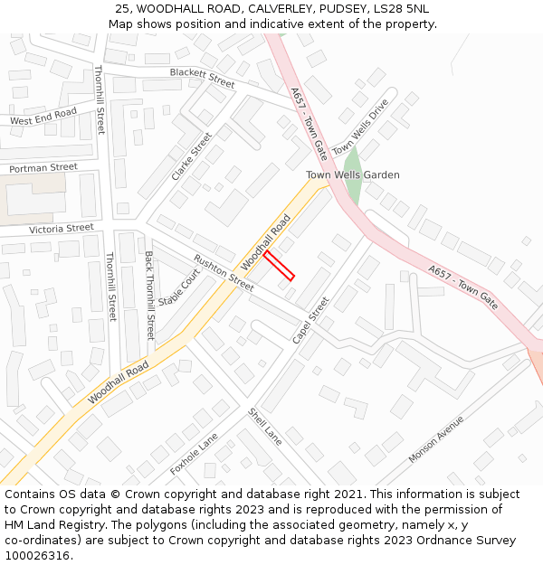 25, WOODHALL ROAD, CALVERLEY, PUDSEY, LS28 5NL: Location map and indicative extent of plot