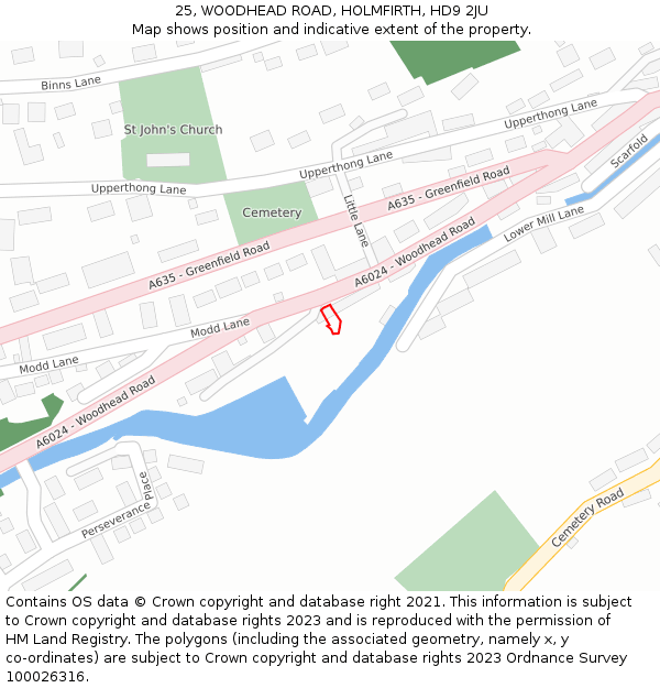 25, WOODHEAD ROAD, HOLMFIRTH, HD9 2JU: Location map and indicative extent of plot