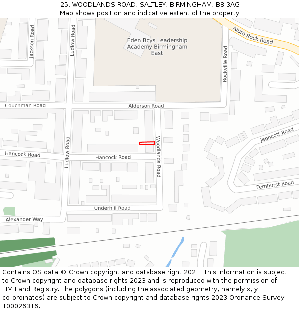 25, WOODLANDS ROAD, SALTLEY, BIRMINGHAM, B8 3AG: Location map and indicative extent of plot