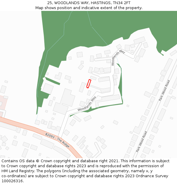 25, WOODLANDS WAY, HASTINGS, TN34 2FT: Location map and indicative extent of plot