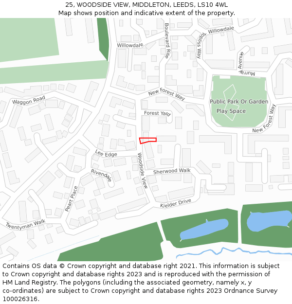 25, WOODSIDE VIEW, MIDDLETON, LEEDS, LS10 4WL: Location map and indicative extent of plot