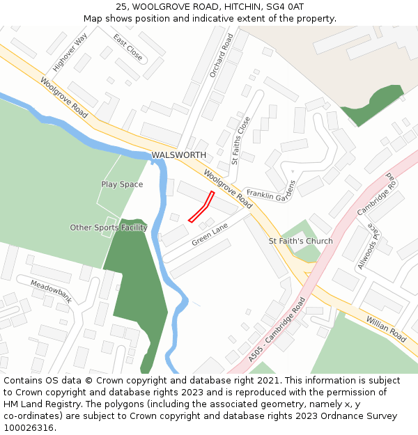 25, WOOLGROVE ROAD, HITCHIN, SG4 0AT: Location map and indicative extent of plot