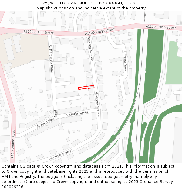 25, WOOTTON AVENUE, PETERBOROUGH, PE2 9EE: Location map and indicative extent of plot