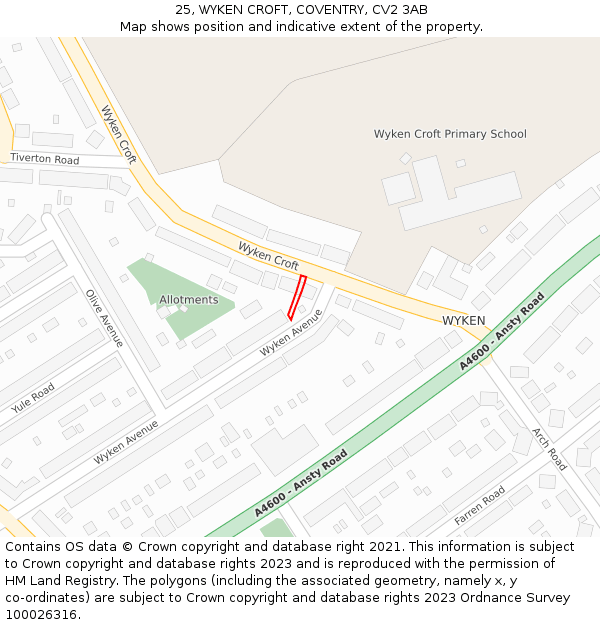 25, WYKEN CROFT, COVENTRY, CV2 3AB: Location map and indicative extent of plot