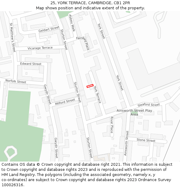 25, YORK TERRACE, CAMBRIDGE, CB1 2PR: Location map and indicative extent of plot