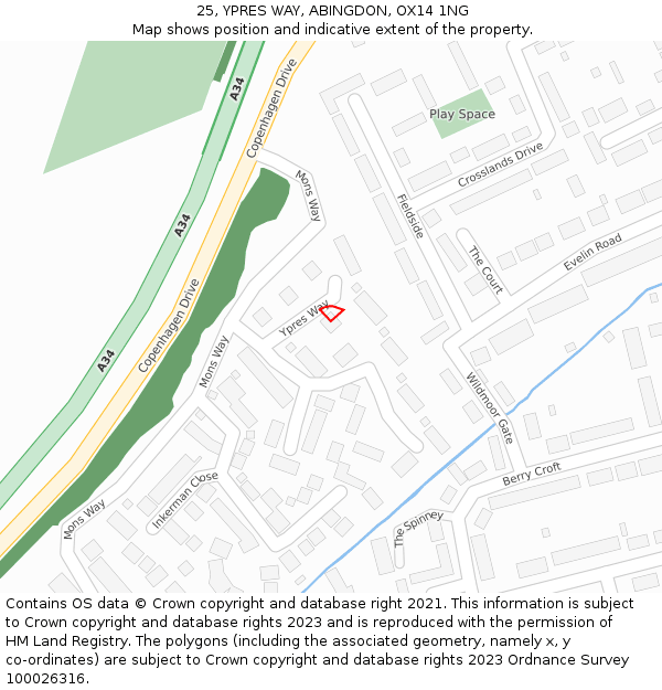 25, YPRES WAY, ABINGDON, OX14 1NG: Location map and indicative extent of plot