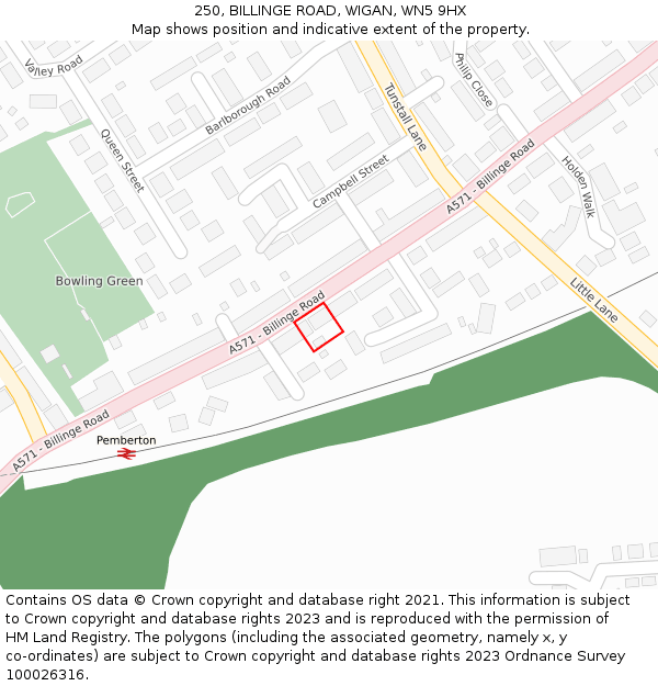 250, BILLINGE ROAD, WIGAN, WN5 9HX: Location map and indicative extent of plot