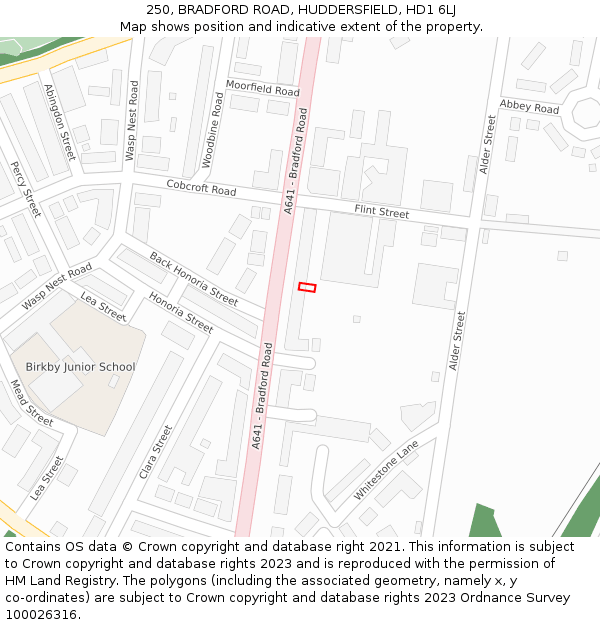 250, BRADFORD ROAD, HUDDERSFIELD, HD1 6LJ: Location map and indicative extent of plot