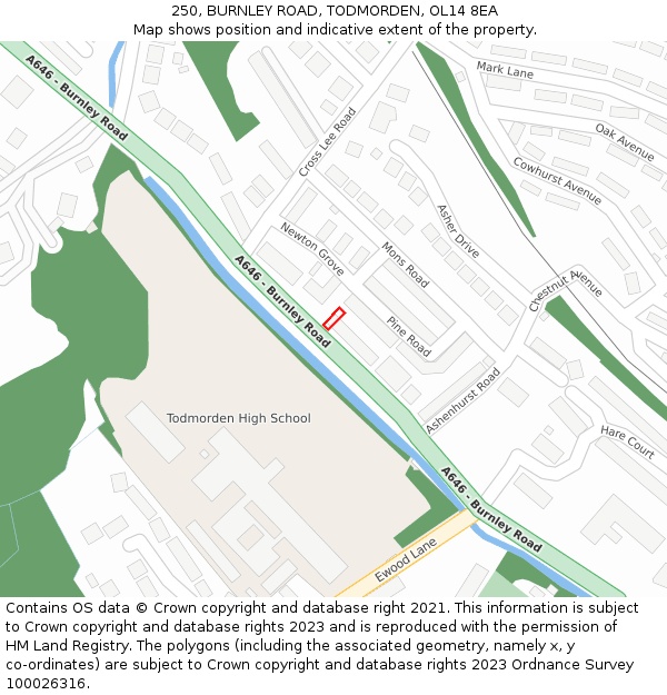 250, BURNLEY ROAD, TODMORDEN, OL14 8EA: Location map and indicative extent of plot