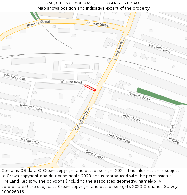 250, GILLINGHAM ROAD, GILLINGHAM, ME7 4QT: Location map and indicative extent of plot