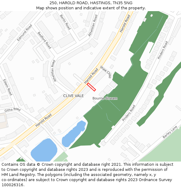 250, HAROLD ROAD, HASTINGS, TN35 5NG: Location map and indicative extent of plot