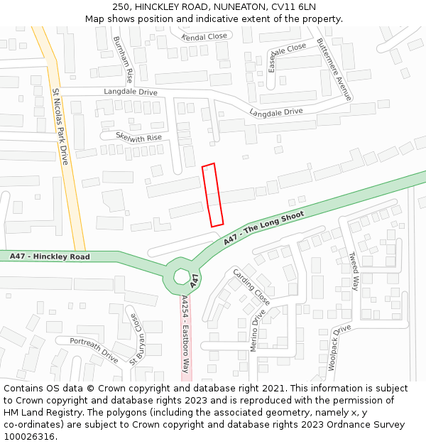 250, HINCKLEY ROAD, NUNEATON, CV11 6LN: Location map and indicative extent of plot
