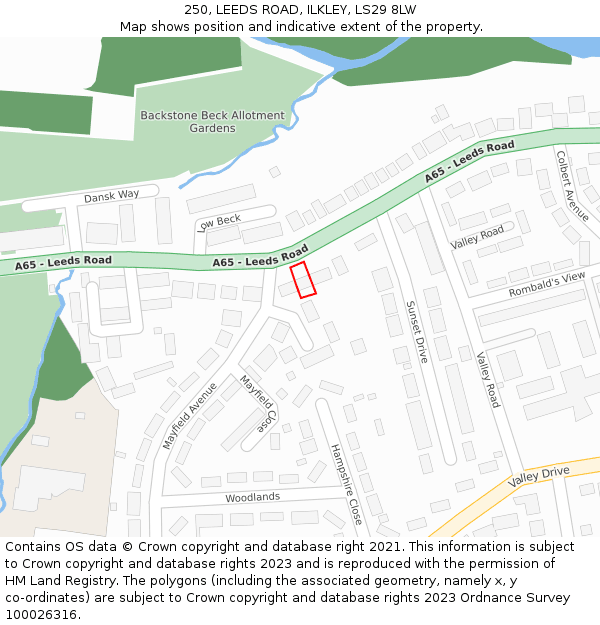 250, LEEDS ROAD, ILKLEY, LS29 8LW: Location map and indicative extent of plot