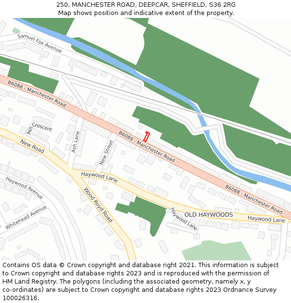 250, MANCHESTER ROAD, DEEPCAR, SHEFFIELD, S36 2RG: Location map and indicative extent of plot