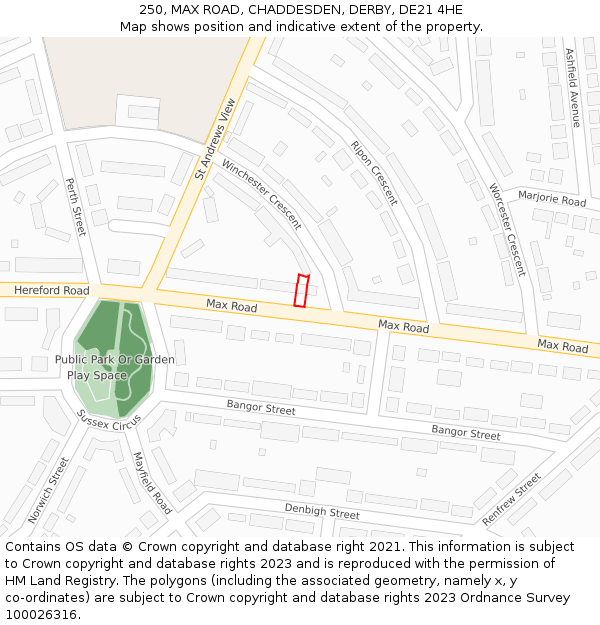 250, MAX ROAD, CHADDESDEN, DERBY, DE21 4HE: Location map and indicative extent of plot