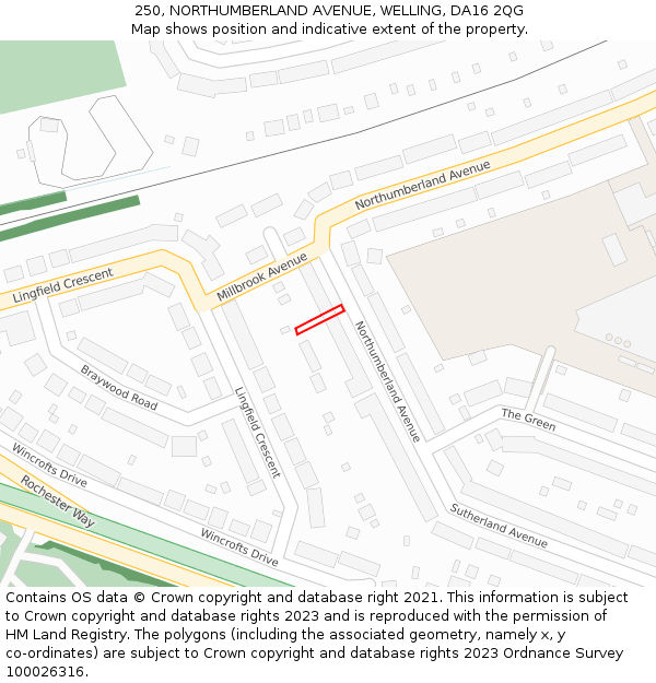 250, NORTHUMBERLAND AVENUE, WELLING, DA16 2QG: Location map and indicative extent of plot