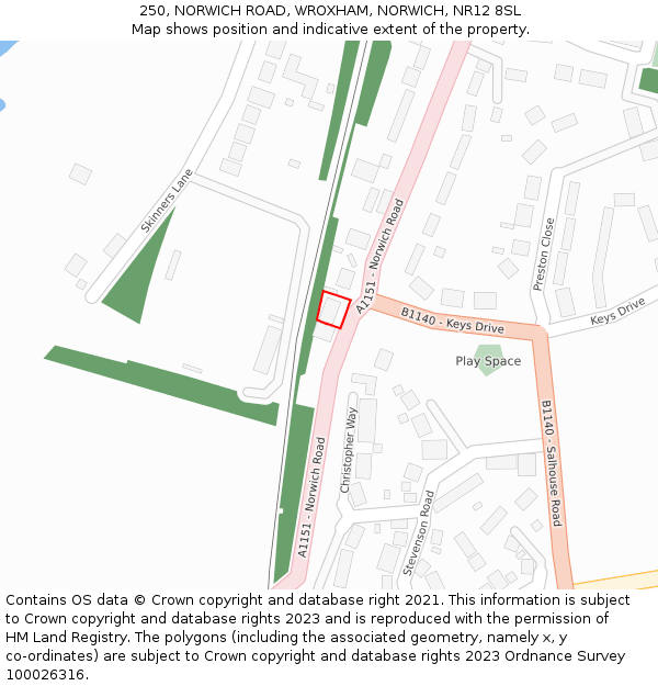 250, NORWICH ROAD, WROXHAM, NORWICH, NR12 8SL: Location map and indicative extent of plot