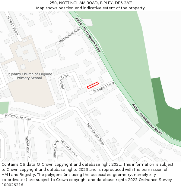 250, NOTTINGHAM ROAD, RIPLEY, DE5 3AZ: Location map and indicative extent of plot