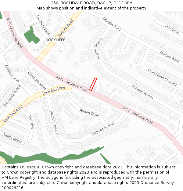 250, ROCHDALE ROAD, BACUP, OL13 9RA: Location map and indicative extent of plot