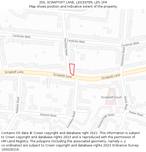 250, SCRAPTOFT LANE, LEICESTER, LE5 1PA: Location map and indicative extent of plot