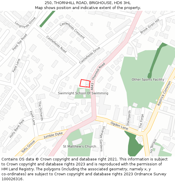 250, THORNHILL ROAD, BRIGHOUSE, HD6 3HL: Location map and indicative extent of plot