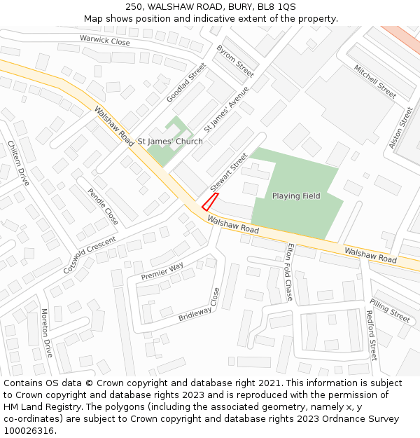 250, WALSHAW ROAD, BURY, BL8 1QS: Location map and indicative extent of plot