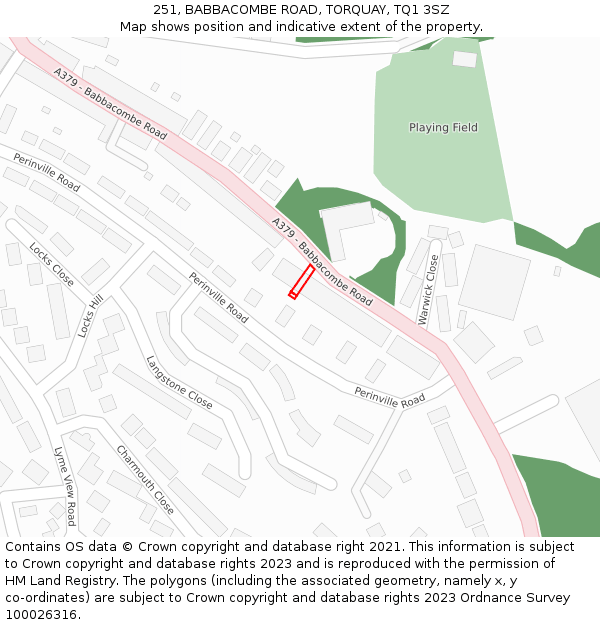 251, BABBACOMBE ROAD, TORQUAY, TQ1 3SZ: Location map and indicative extent of plot