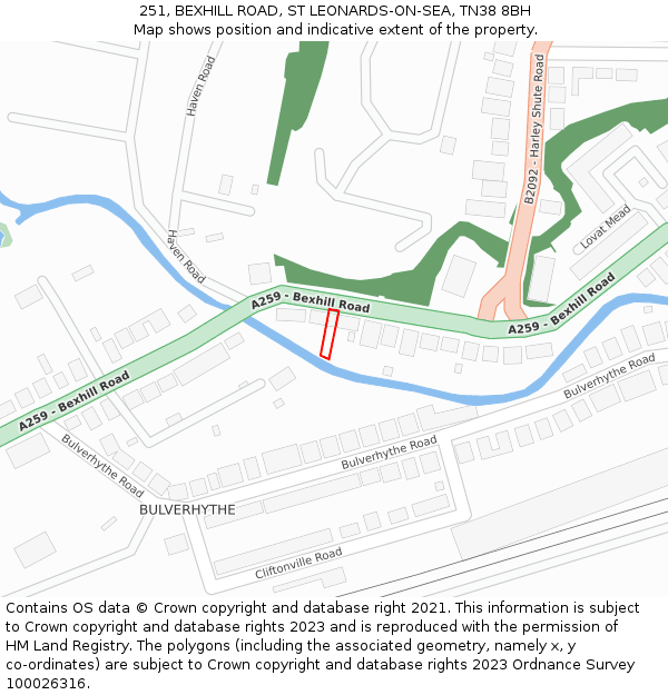 251, BEXHILL ROAD, ST LEONARDS-ON-SEA, TN38 8BH: Location map and indicative extent of plot