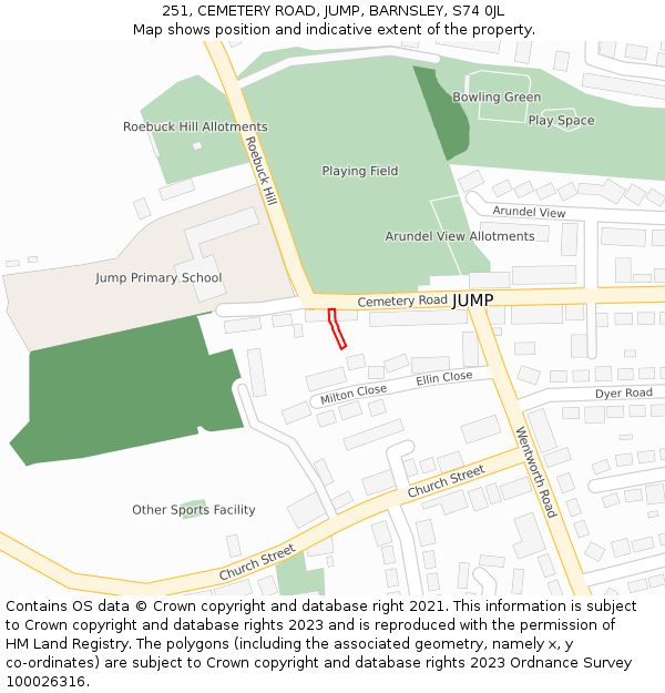 251, CEMETERY ROAD, JUMP, BARNSLEY, S74 0JL: Location map and indicative extent of plot