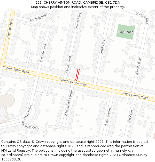 251, CHERRY HINTON ROAD, CAMBRIDGE, CB1 7DA: Location map and indicative extent of plot