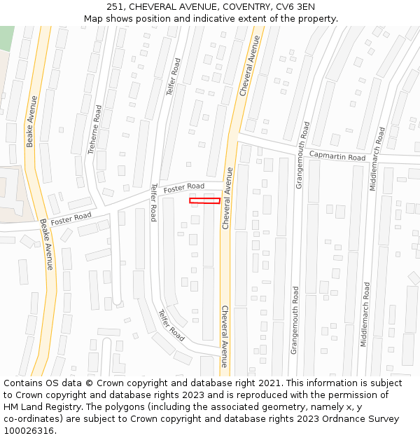 251, CHEVERAL AVENUE, COVENTRY, CV6 3EN: Location map and indicative extent of plot