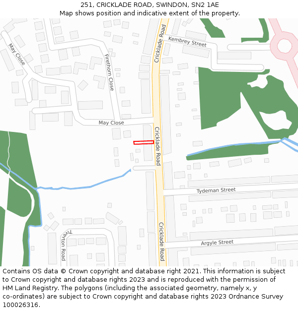 251, CRICKLADE ROAD, SWINDON, SN2 1AE: Location map and indicative extent of plot