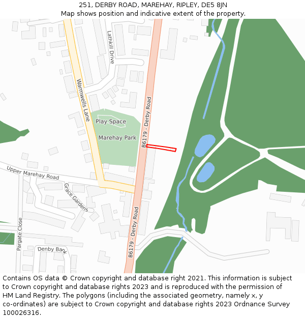 251, DERBY ROAD, MAREHAY, RIPLEY, DE5 8JN: Location map and indicative extent of plot