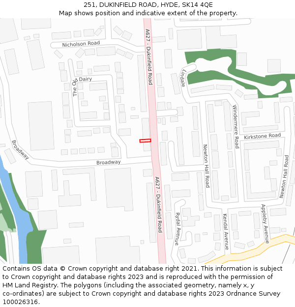 251, DUKINFIELD ROAD, HYDE, SK14 4QE: Location map and indicative extent of plot