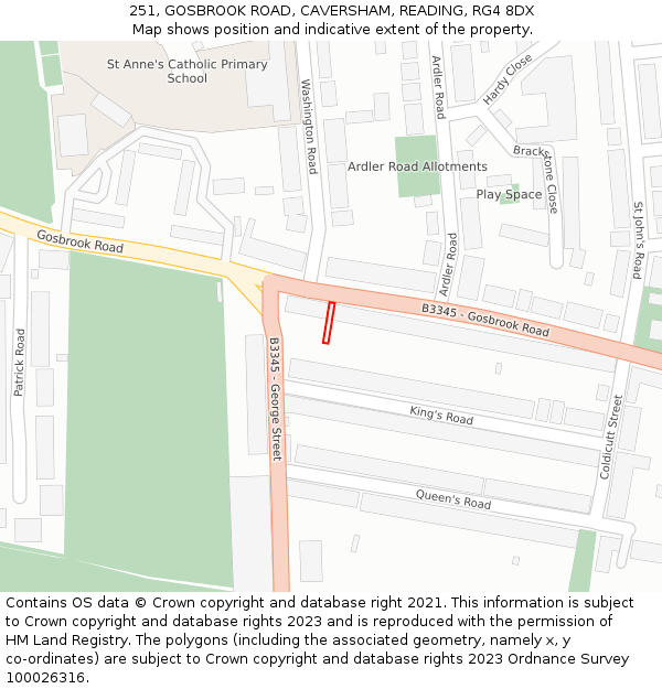 251, GOSBROOK ROAD, CAVERSHAM, READING, RG4 8DX: Location map and indicative extent of plot