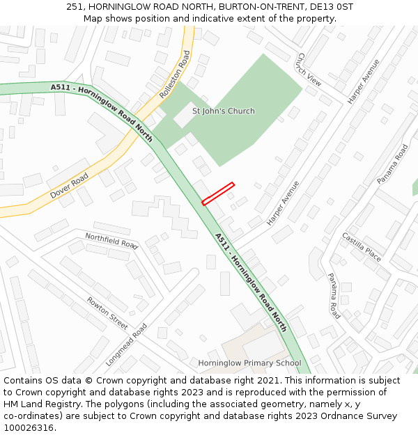 251, HORNINGLOW ROAD NORTH, BURTON-ON-TRENT, DE13 0ST: Location map and indicative extent of plot
