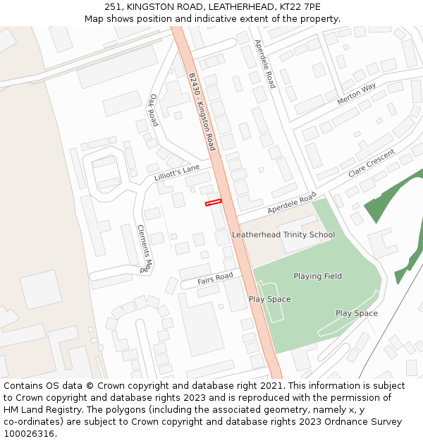 251, KINGSTON ROAD, LEATHERHEAD, KT22 7PE: Location map and indicative extent of plot