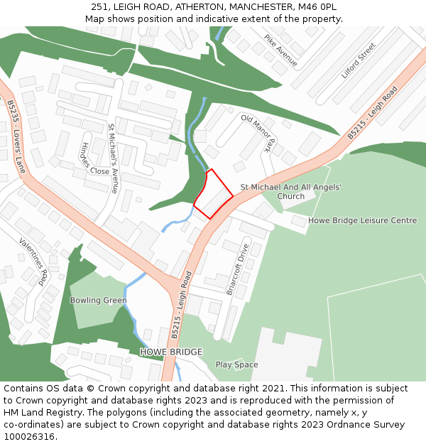 251, LEIGH ROAD, ATHERTON, MANCHESTER, M46 0PL: Location map and indicative extent of plot