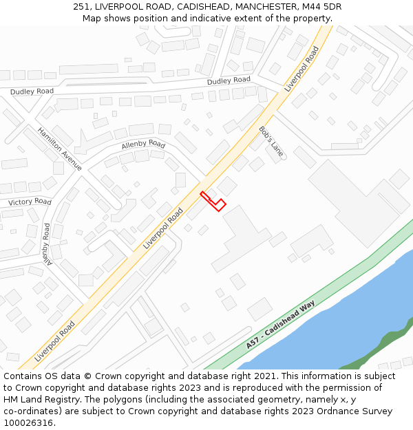 251, LIVERPOOL ROAD, CADISHEAD, MANCHESTER, M44 5DR: Location map and indicative extent of plot