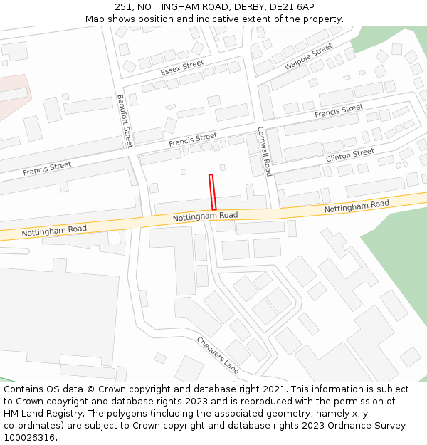 251, NOTTINGHAM ROAD, DERBY, DE21 6AP: Location map and indicative extent of plot