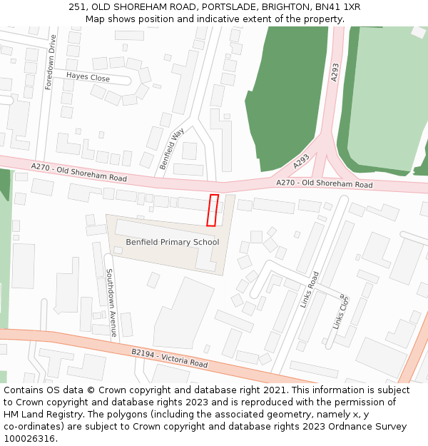 251, OLD SHOREHAM ROAD, PORTSLADE, BRIGHTON, BN41 1XR: Location map and indicative extent of plot